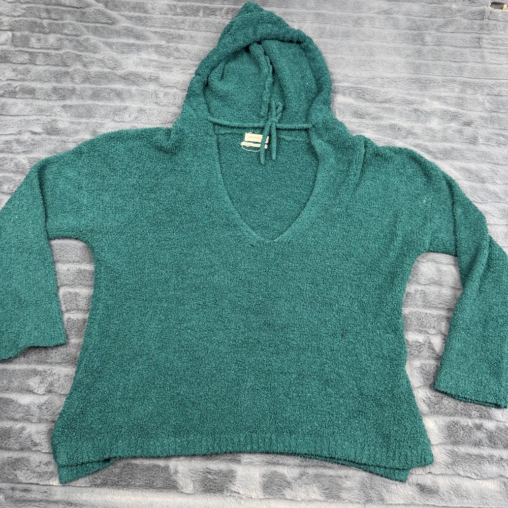 Urban Outfitters Green Popcorn Knit V-Neck Hoodie Sweater Medium